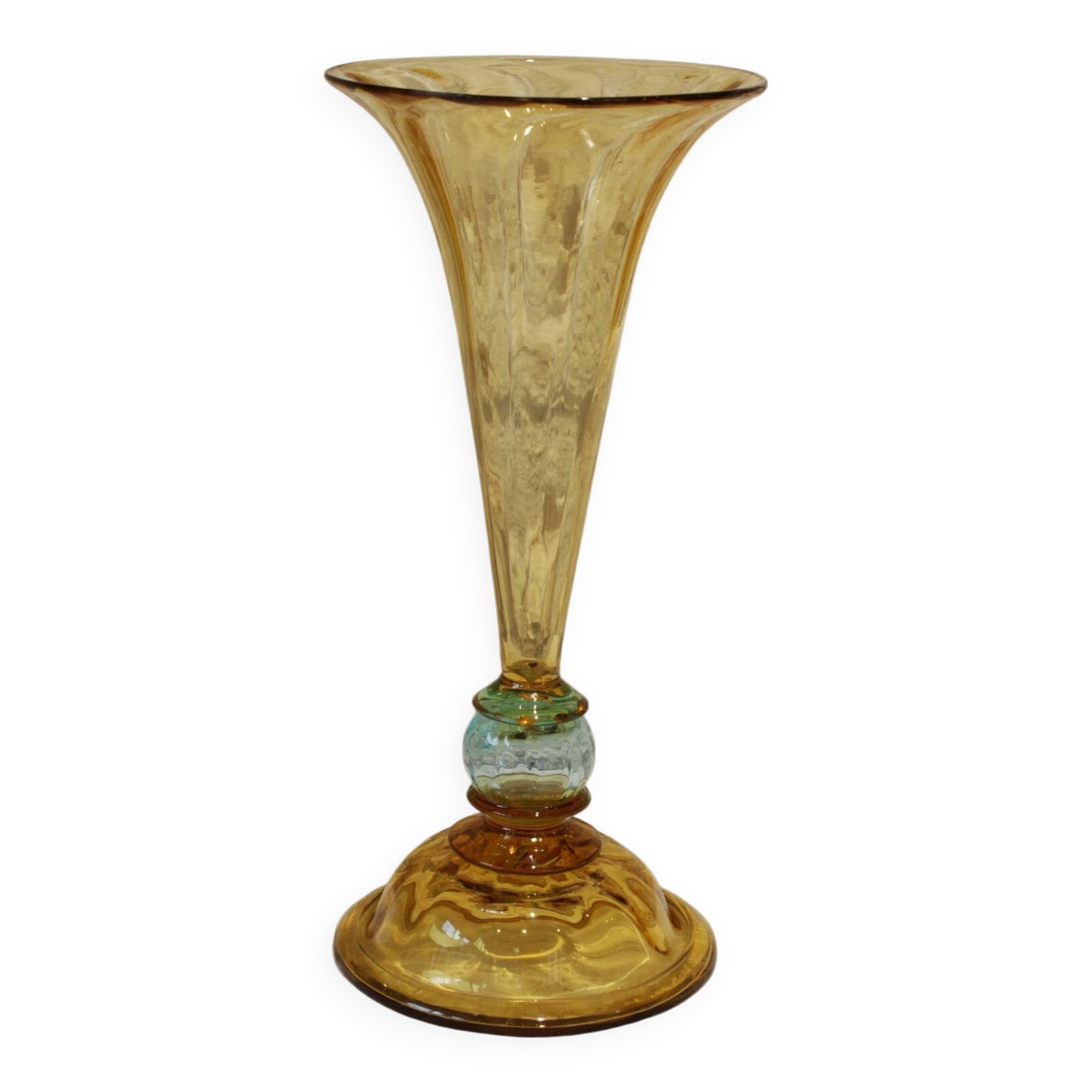 Vase from the Portieux crystal factory in yellow and blue glass