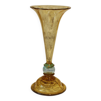Vase from the Portieux crystal factory in yellow and blue glass