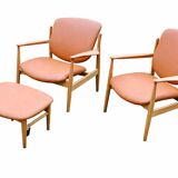 2 "The French Chair" seats by designer Finn Juhl and 1 matching footrest.