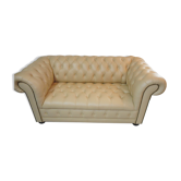 Beige leather chesterfield sofa