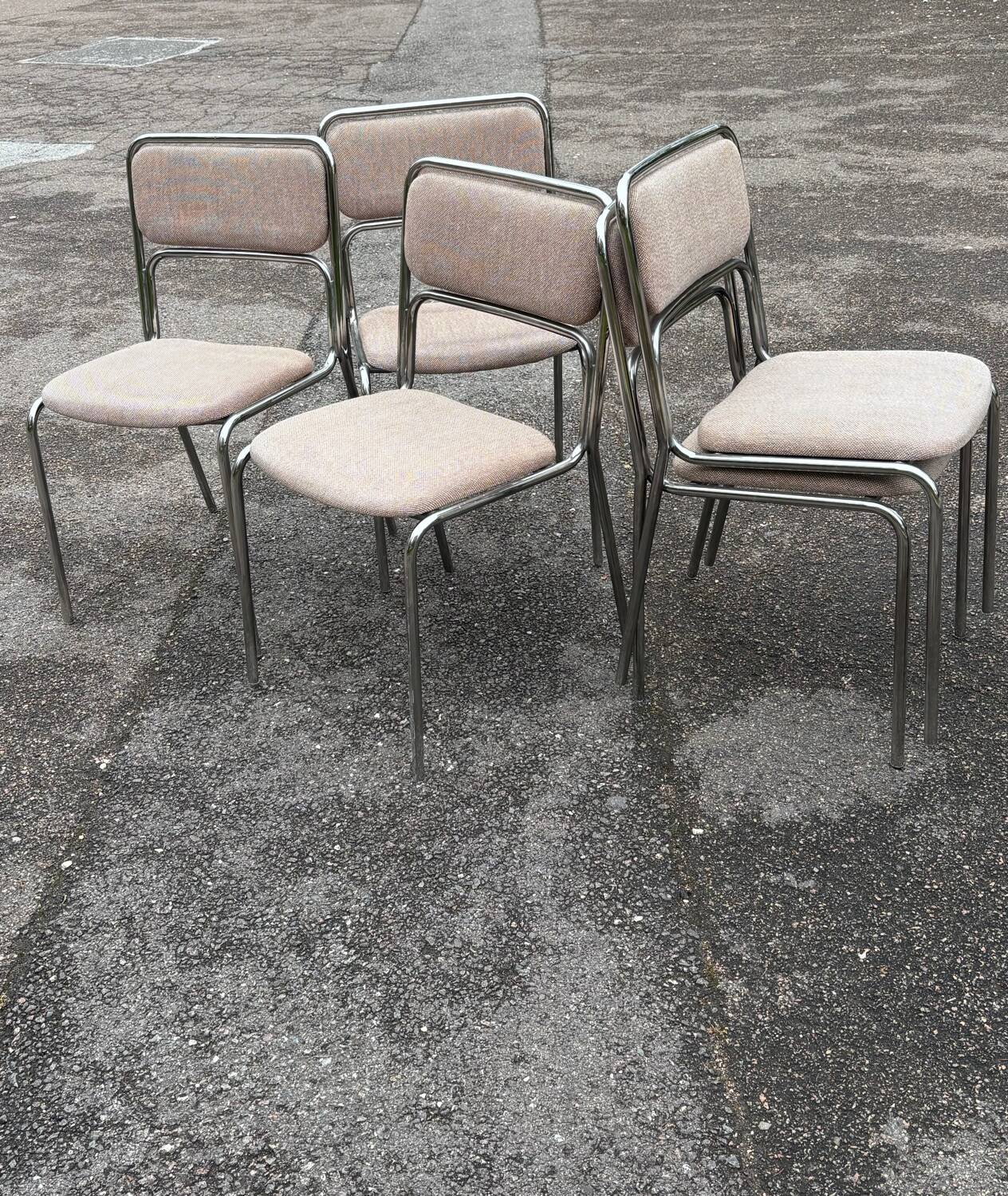 1970s designer chairs in metal and fabric