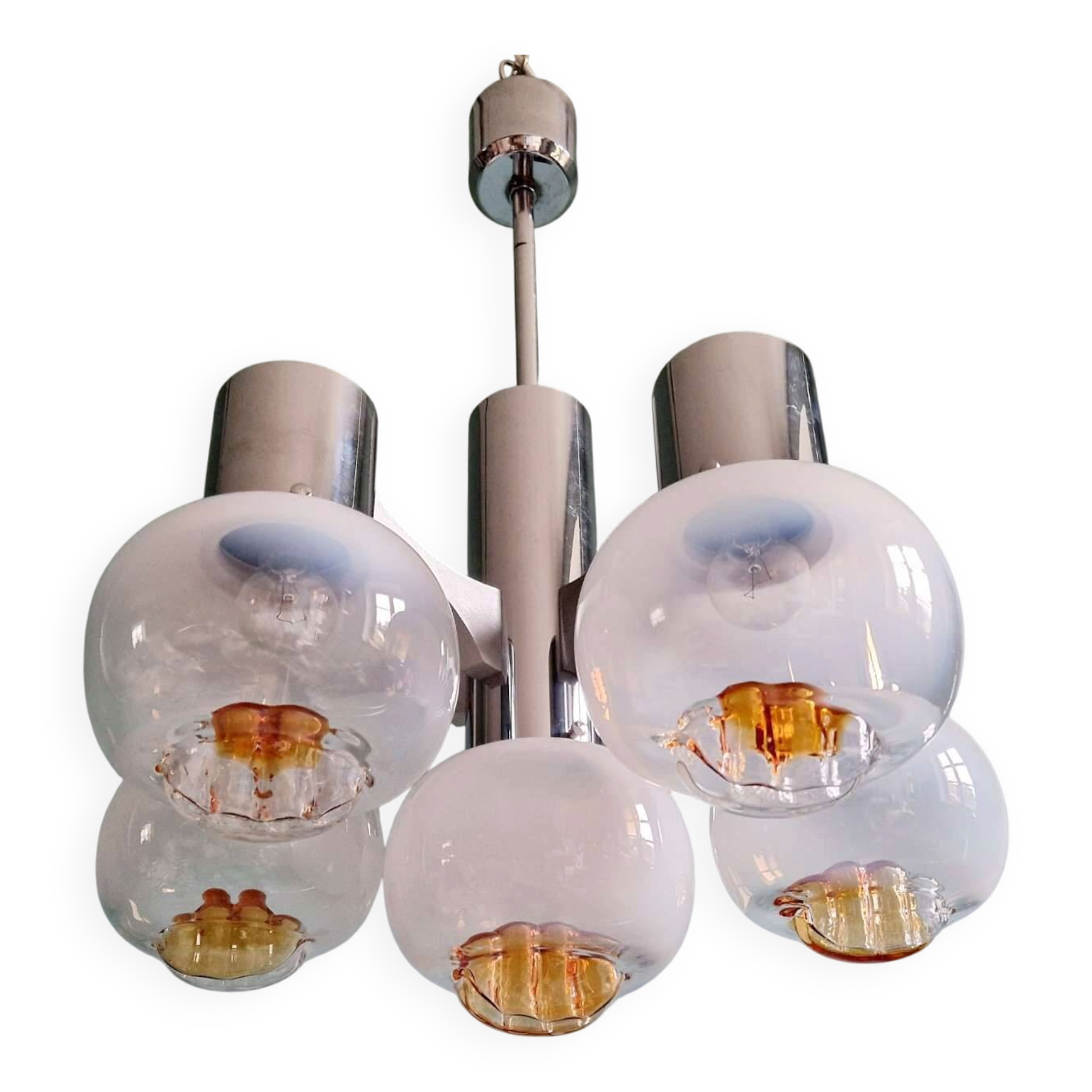 Lustre Mazzega en verre de Murano et métal chromé, années 70