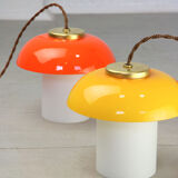 Mid-century yellow glass & brass mushroom table lamp