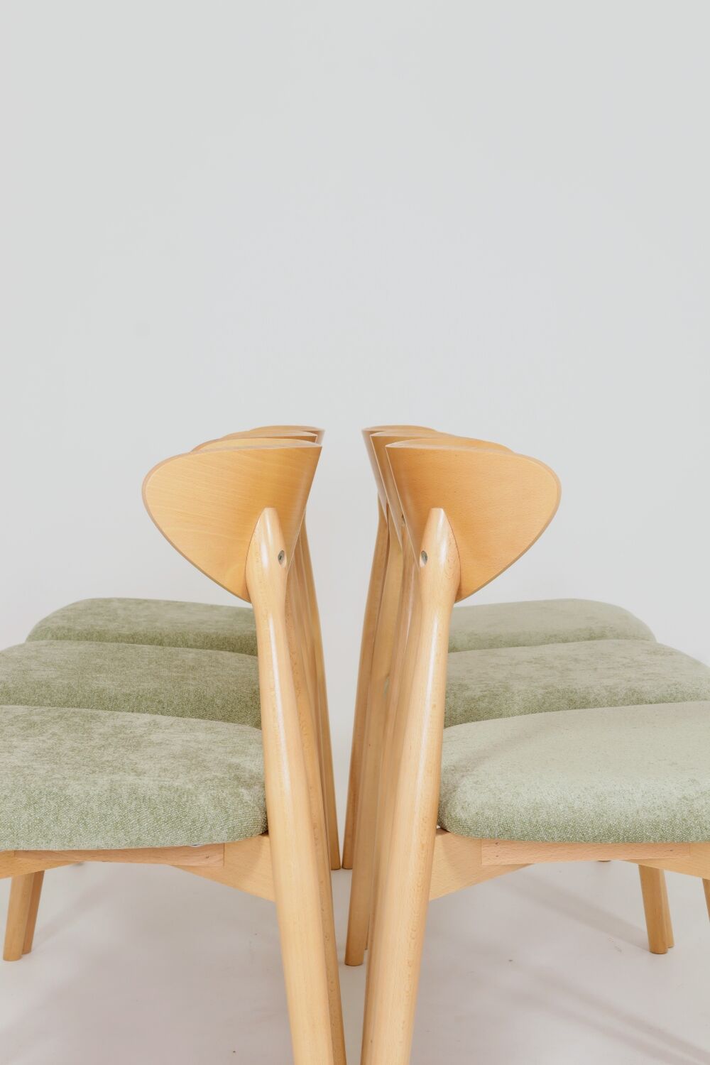 Ensemble de 6 chaises de salle à manger modernes, tissu sauge et bois de hêtre naturel