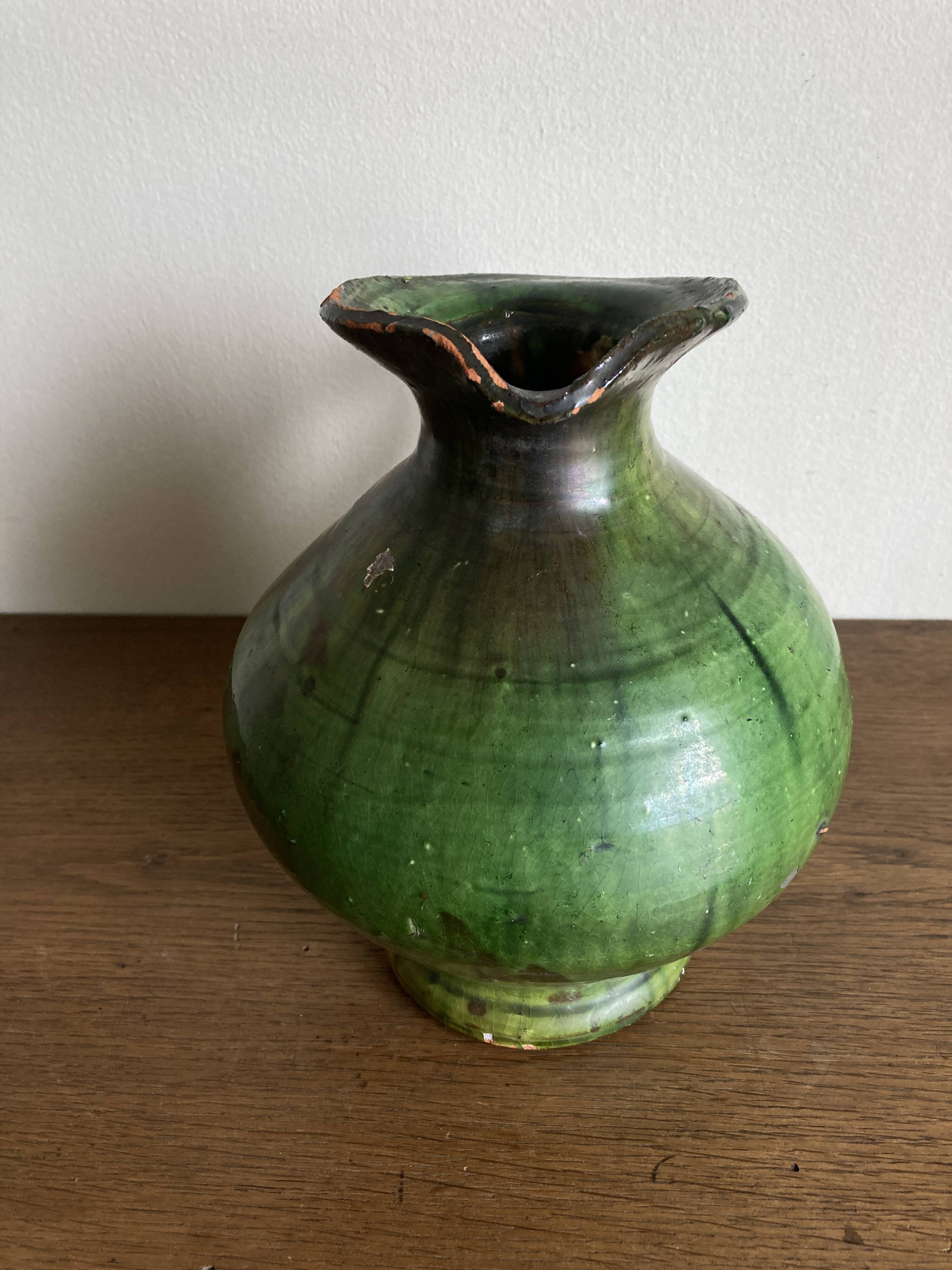 Provence 1950 jar in green glazed earthenware