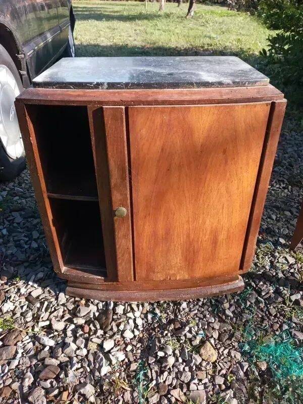 Vintage marble and wood bedside table