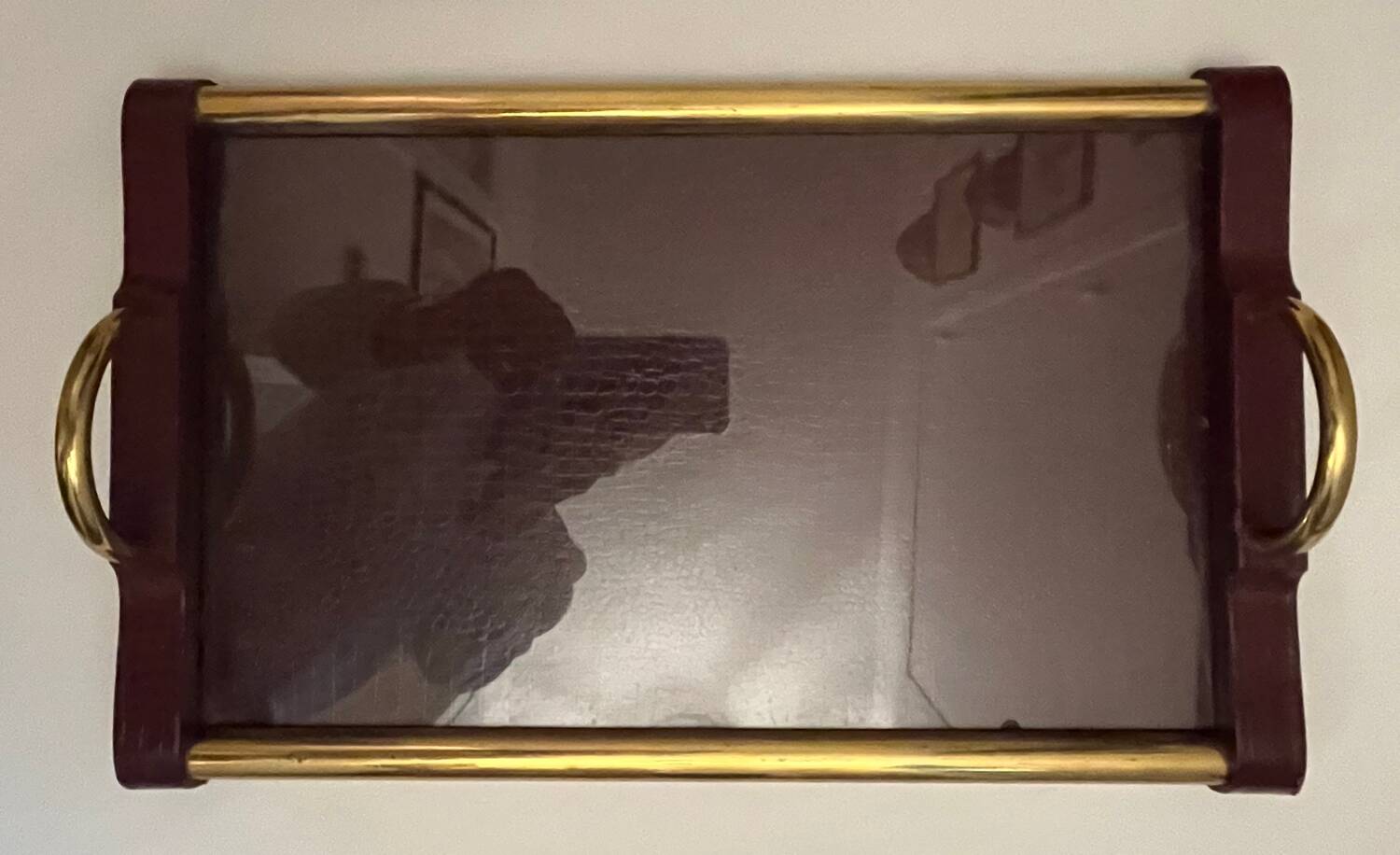 Old leather and gold metal tray