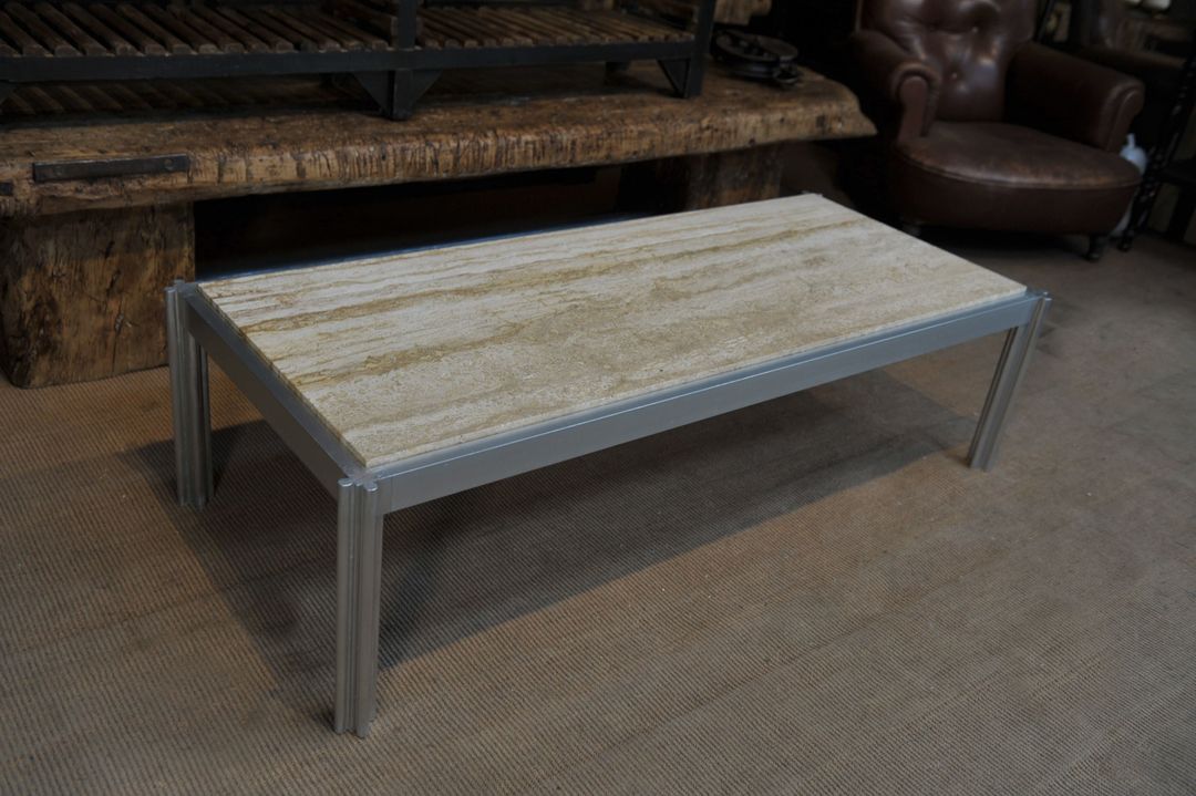 Aluminum and marble coffee table from the 1970s