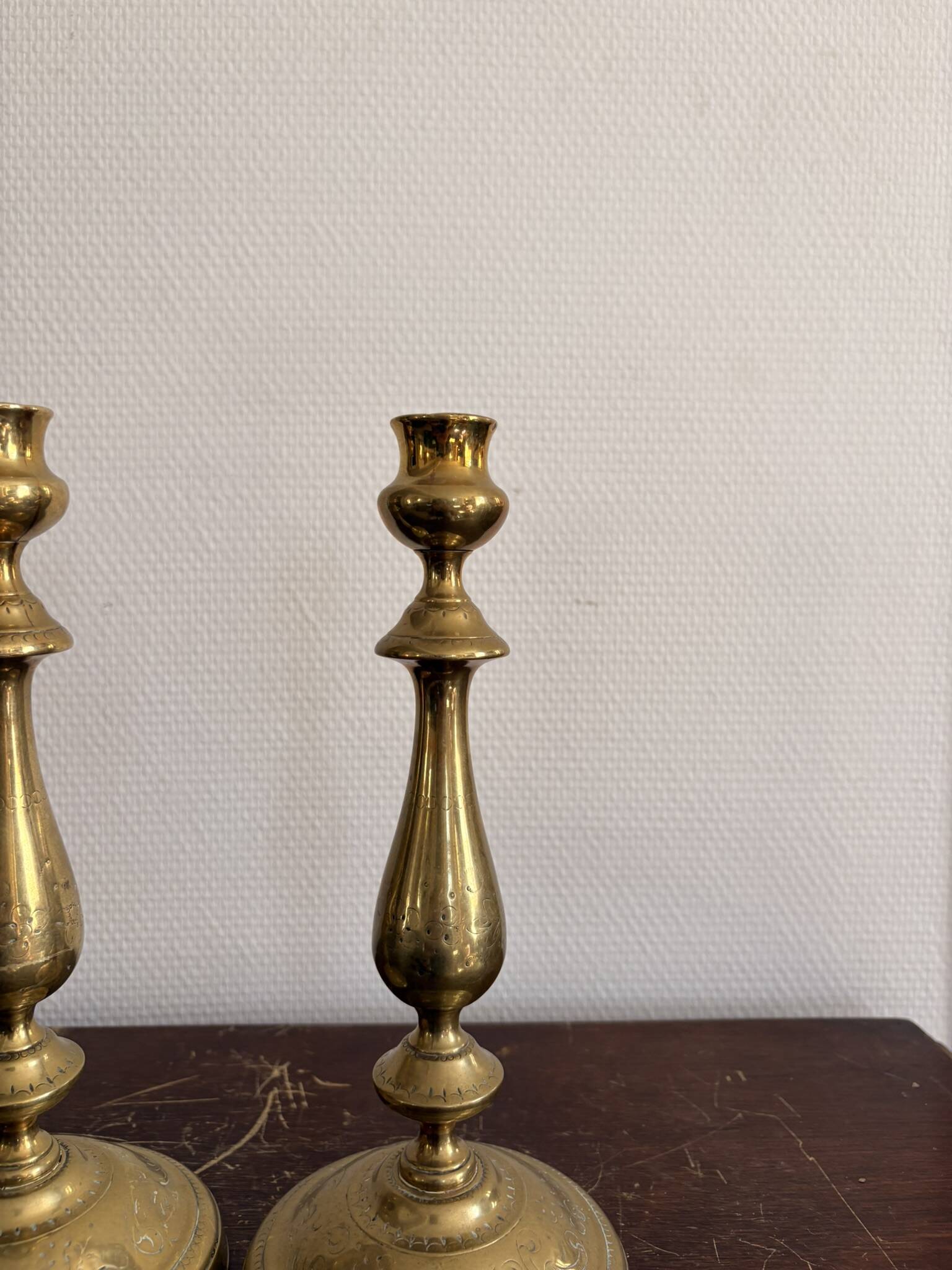 Antique Pair of Torch Chandelier Candle Holders Gilded Brass 19th Century Louis XV