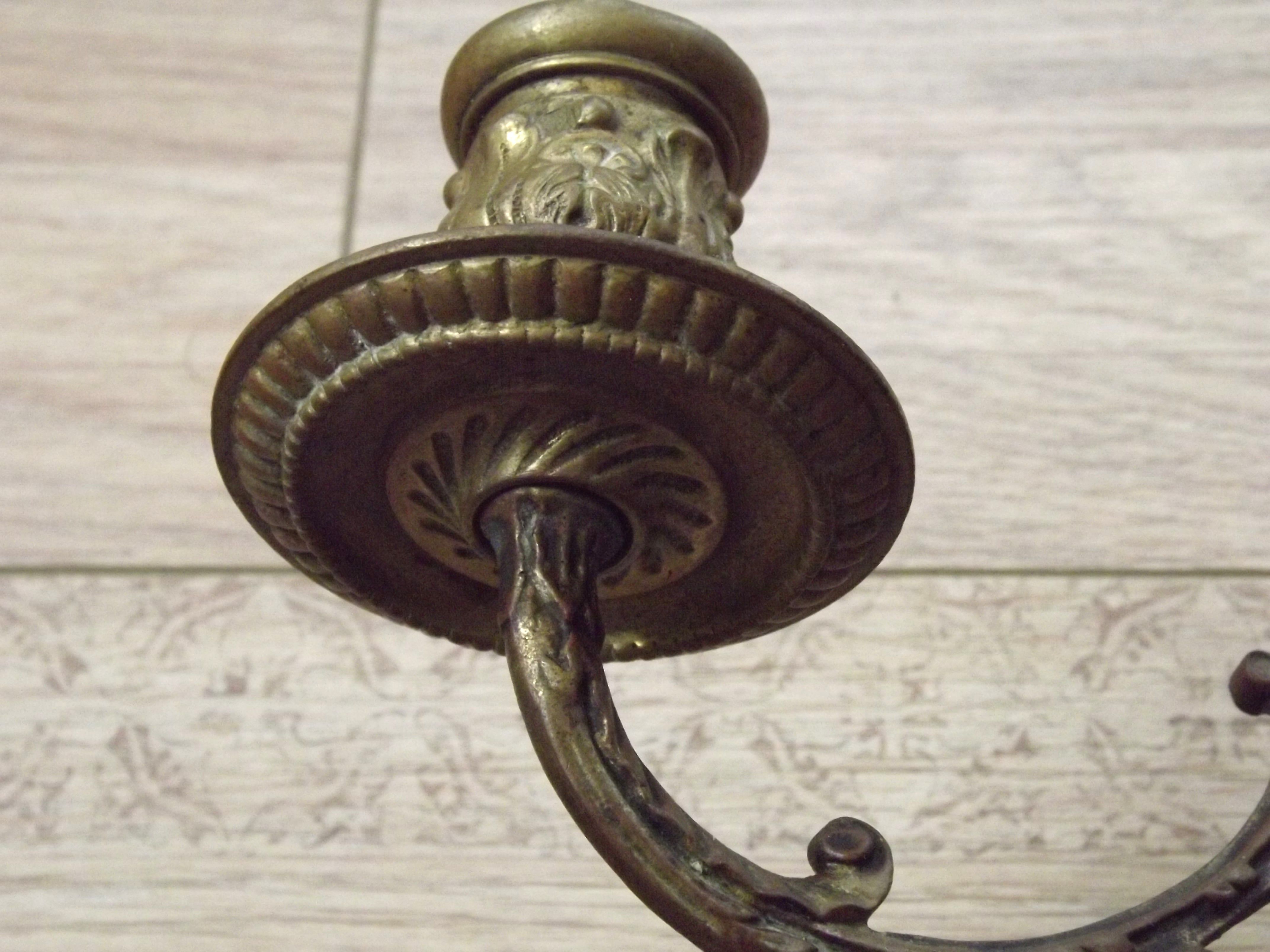 Antique French Gothic Dragon Bronze Double Piano Sconce Signed L. Pinet