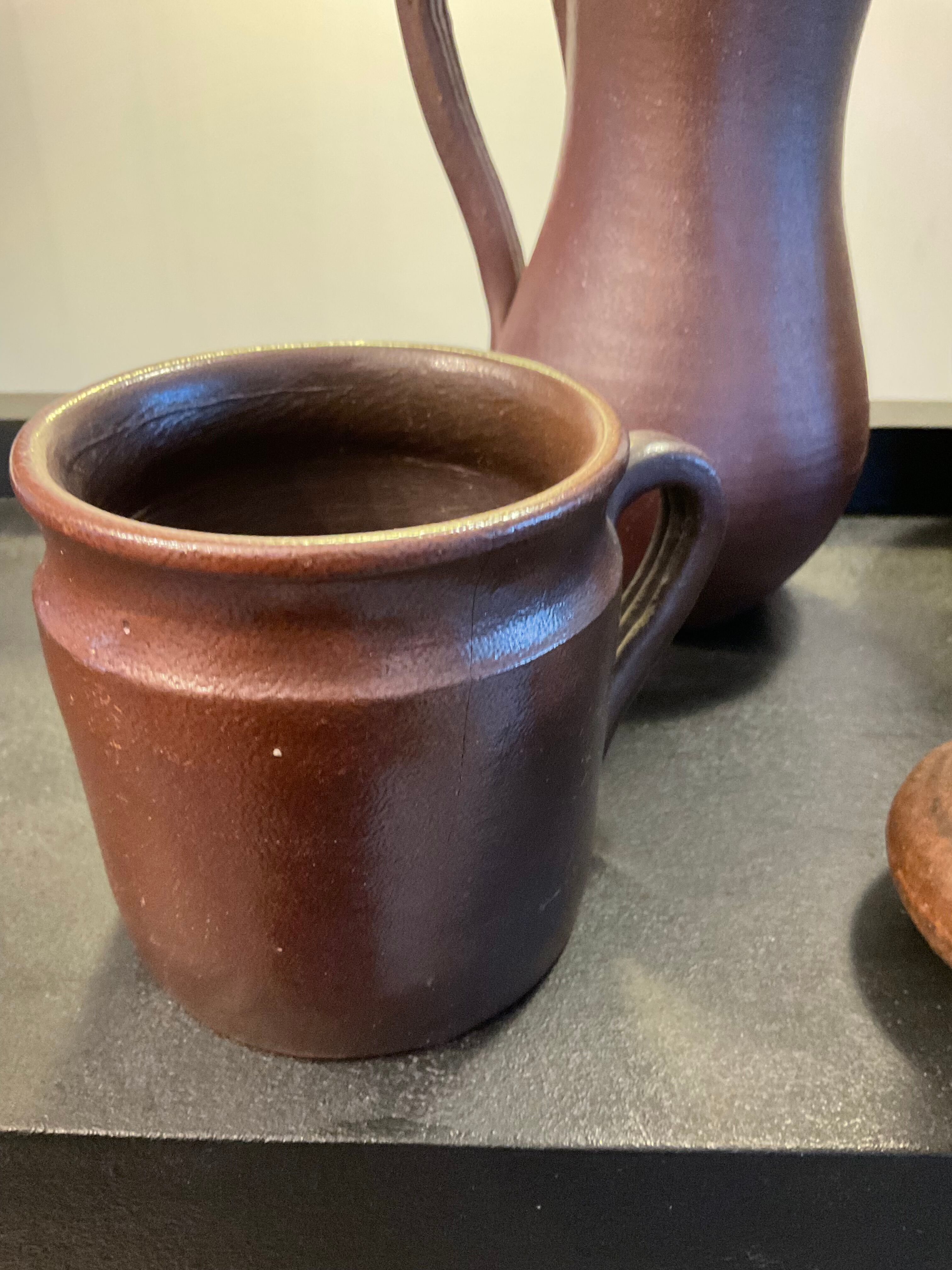 Series of 5 vintage brown ceramic vases
