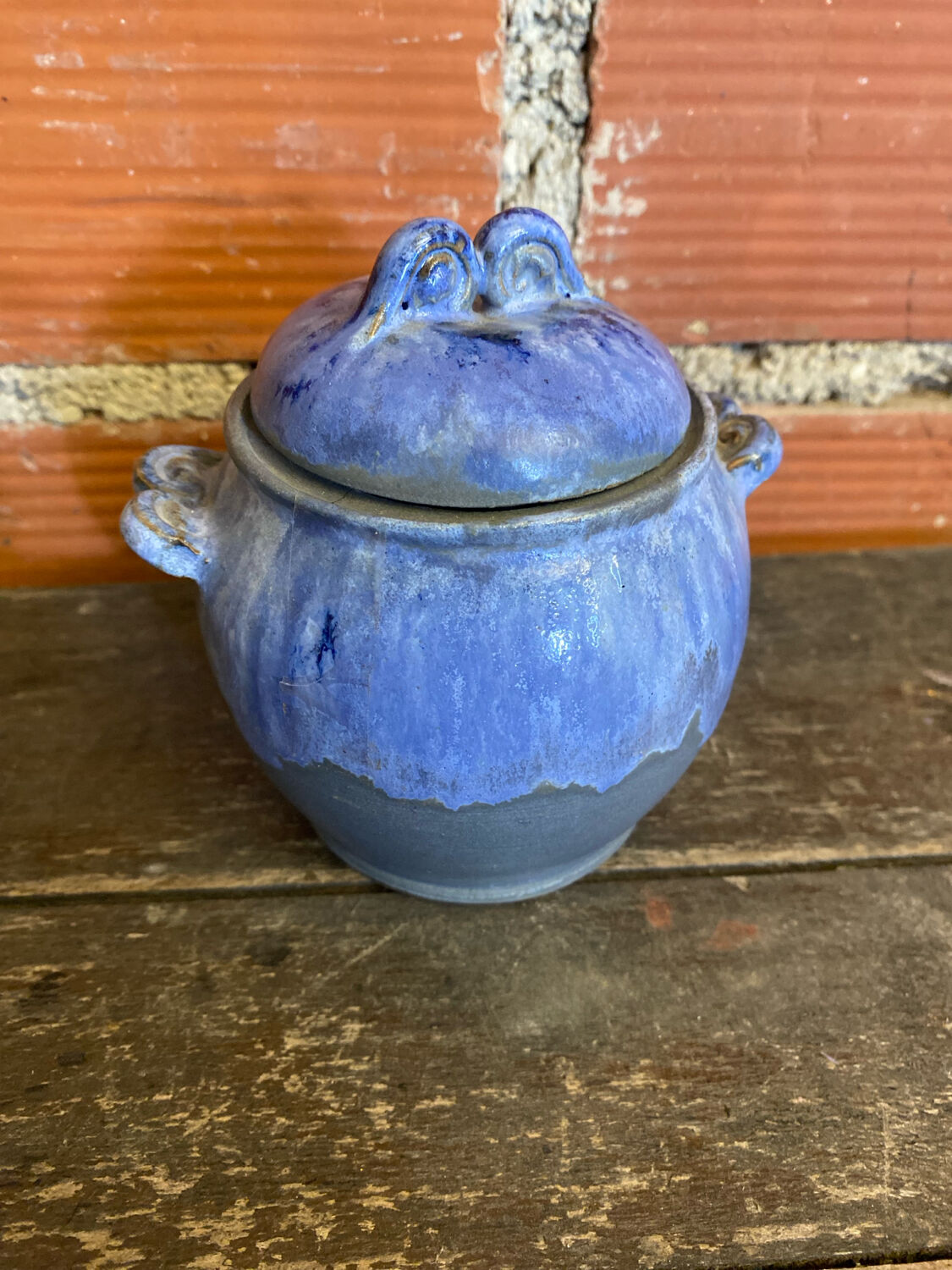 Apothecary pot + old lid peggy la bathie glazed polychrome stoneware