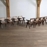Set of 8 Pierre Jeanneret Office Cane Chairs, India 1950s