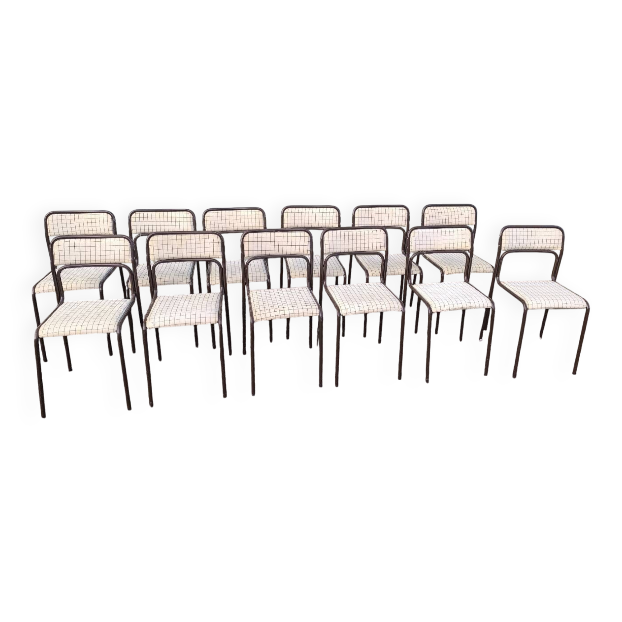 Set of 12 vintage Danish metal and fabric chairs