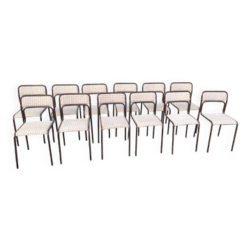 Lot de 12 chaises danois métal et tissu vintage