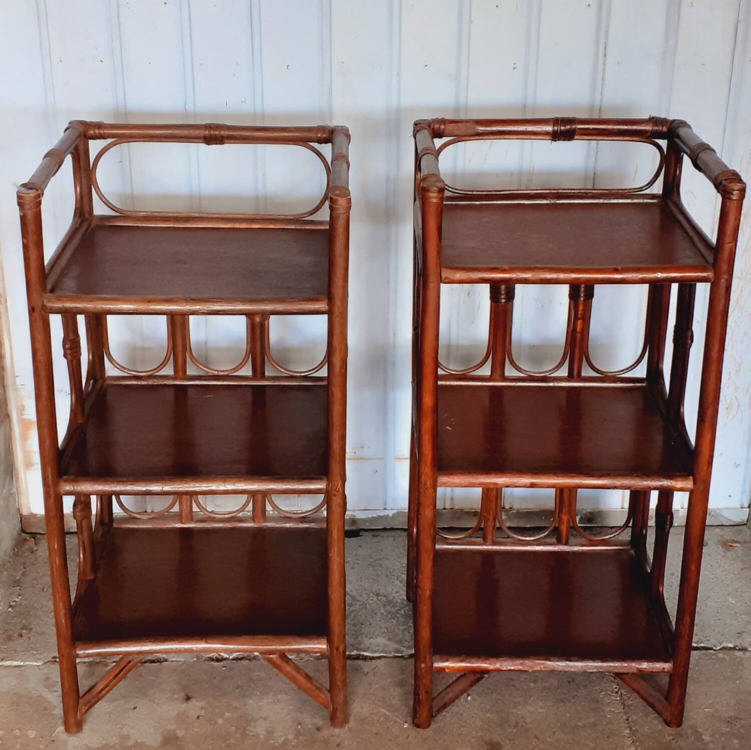 Pair of rattan bedside tables.