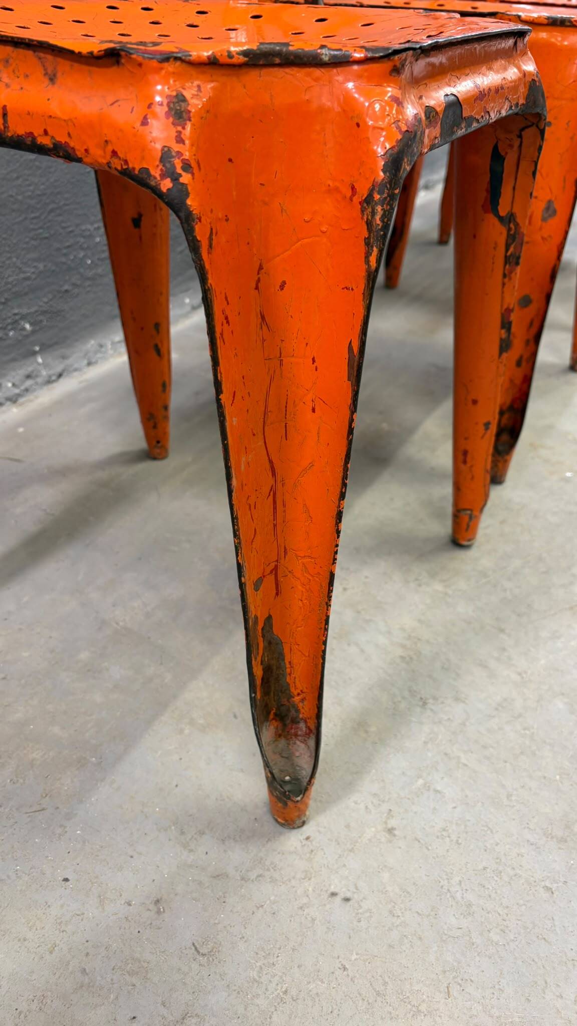 Set of four industrial metal dining chairs by Joseph Mathieu, painted steel, 1920s, France