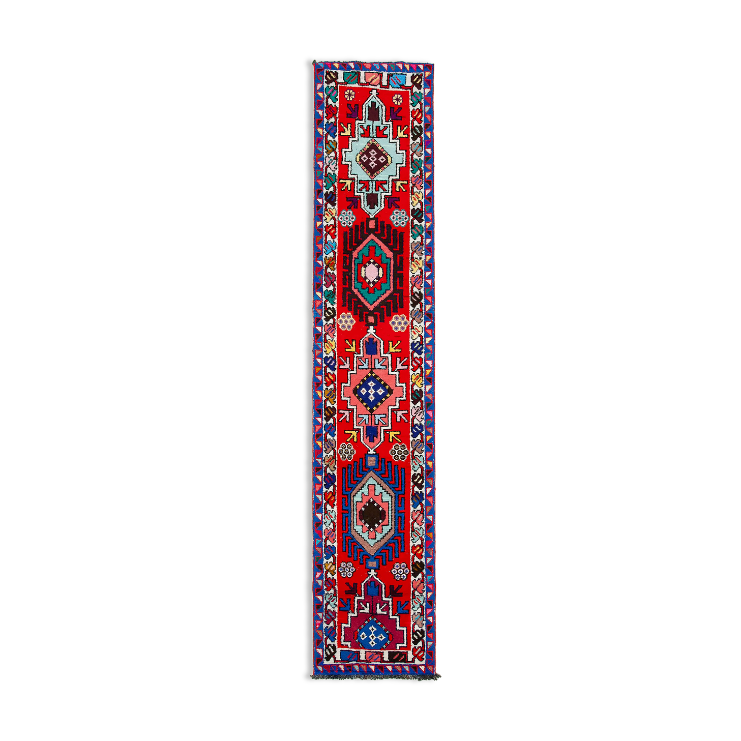 Handmade antique oriental red runner rug 80 cm x 402 cm