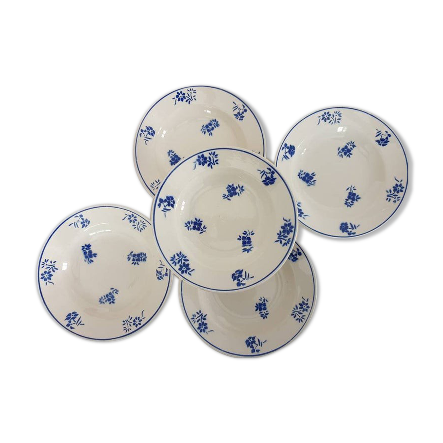 5 assiettes creuses anciennes modèle floral de la manufacture française de Badonviller