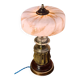 lamp 1900 brass bronze wood, marbled opaline shade 43x23 inter with dash