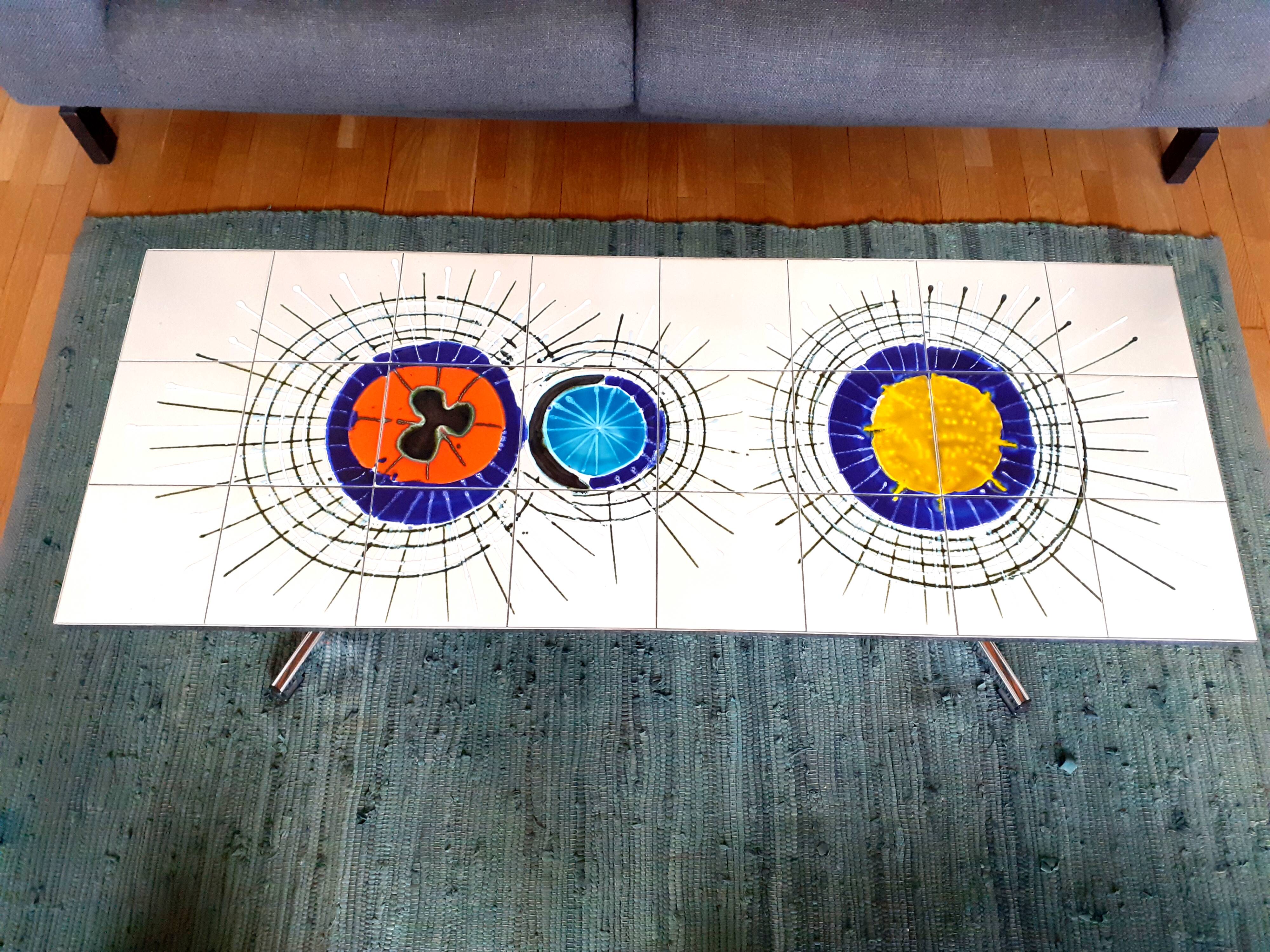 Vintage coffee table 70s ceramic and chrome metal