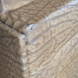 Pair of mustard skaï armchairs, brass feet