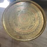 Moroccan coffee table in engraved brass and carved wood