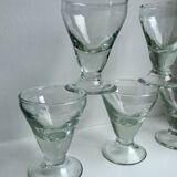 Set of 5 white wine glasses in molded glass and thick bottom 20s