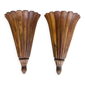Pair of large vintage carved wooden wall lights 47cm