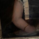 Oil on canvas 19th century young child carrying his cat gilded frame