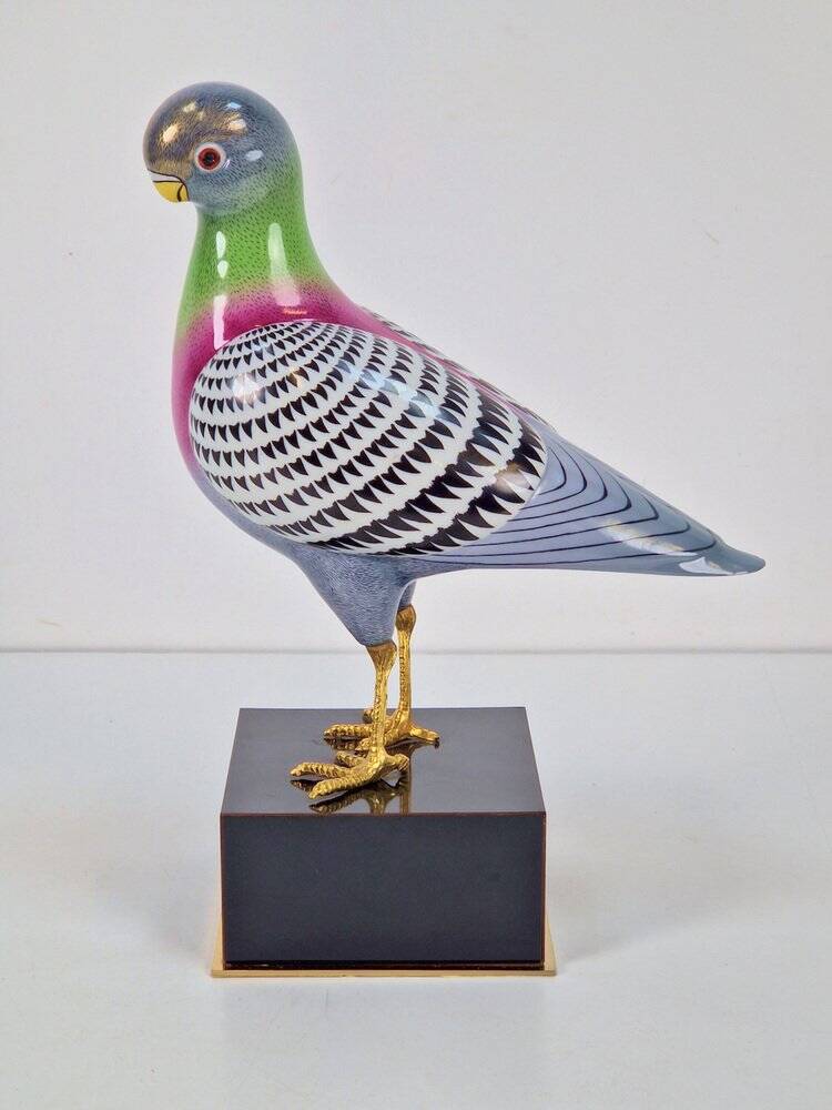 Italian Hand Painted Porcelain Pigeon by Giulia Mangani, 1970s