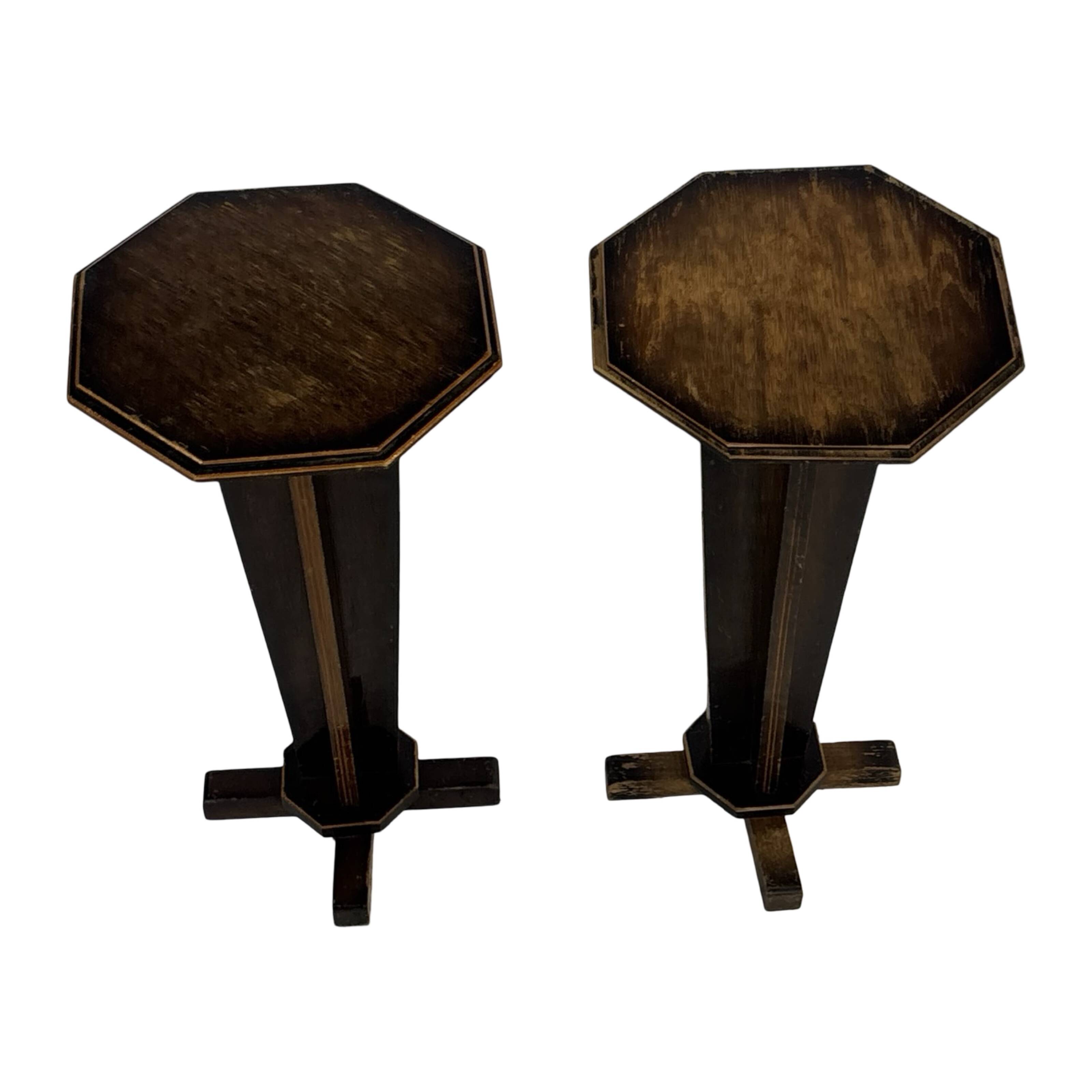 Art Deco side table plant table set of two design oak