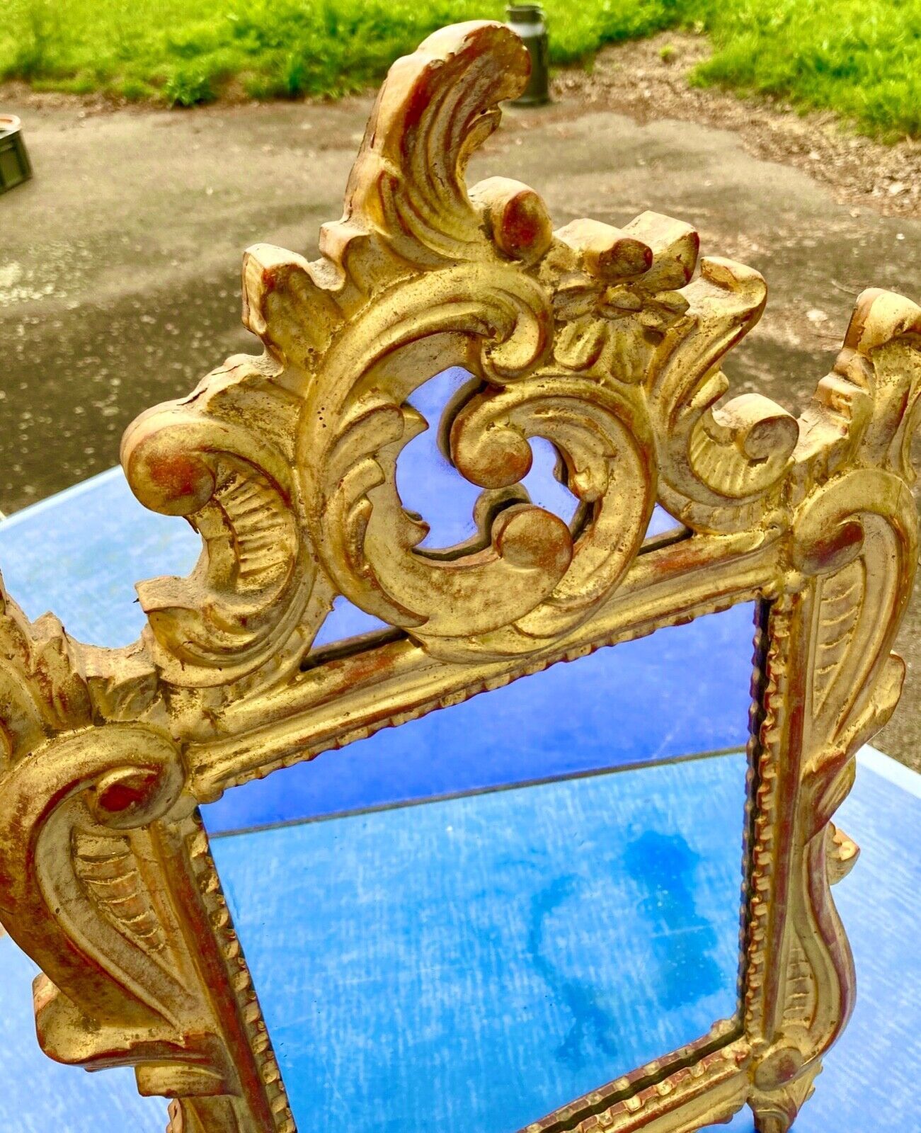 Carved and gilded wooden mirror with mercury ice sheet, Louis XV XVIIIth