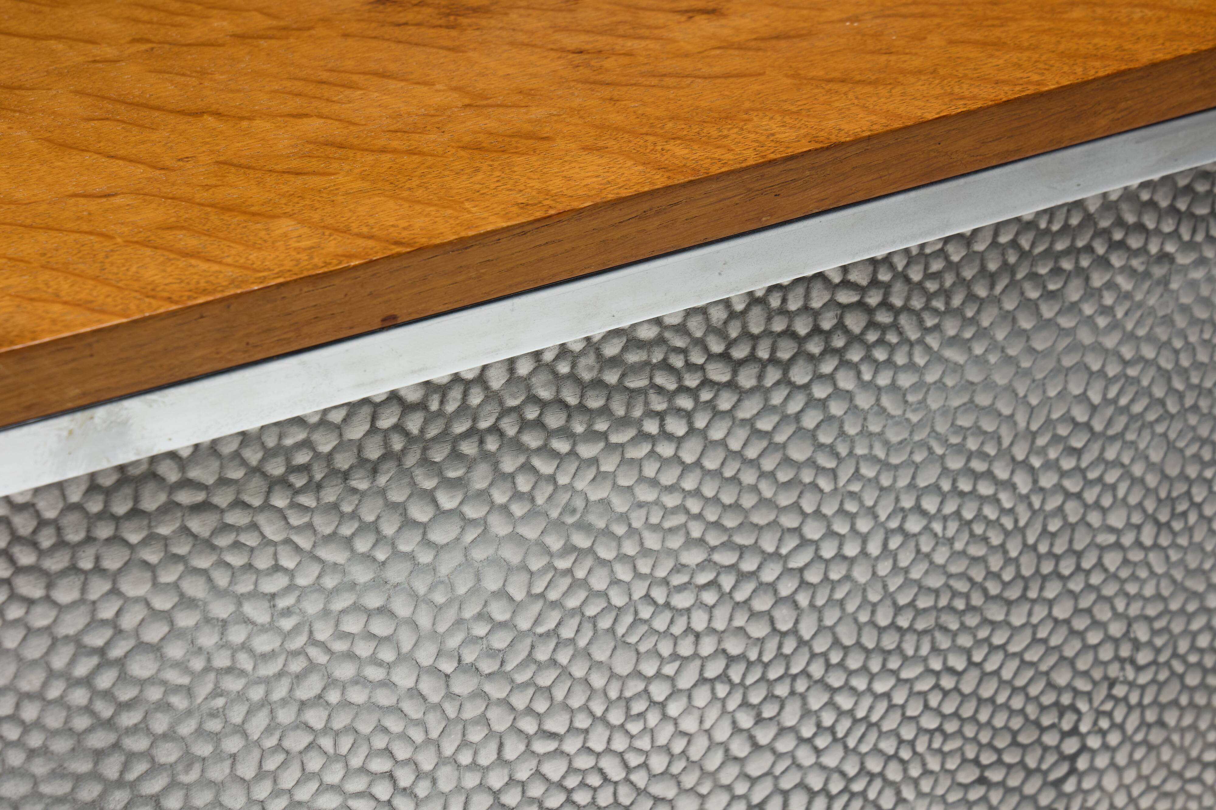 Mid-Century Modern Sideboard with Hammered Metal Façade, France, 1960s