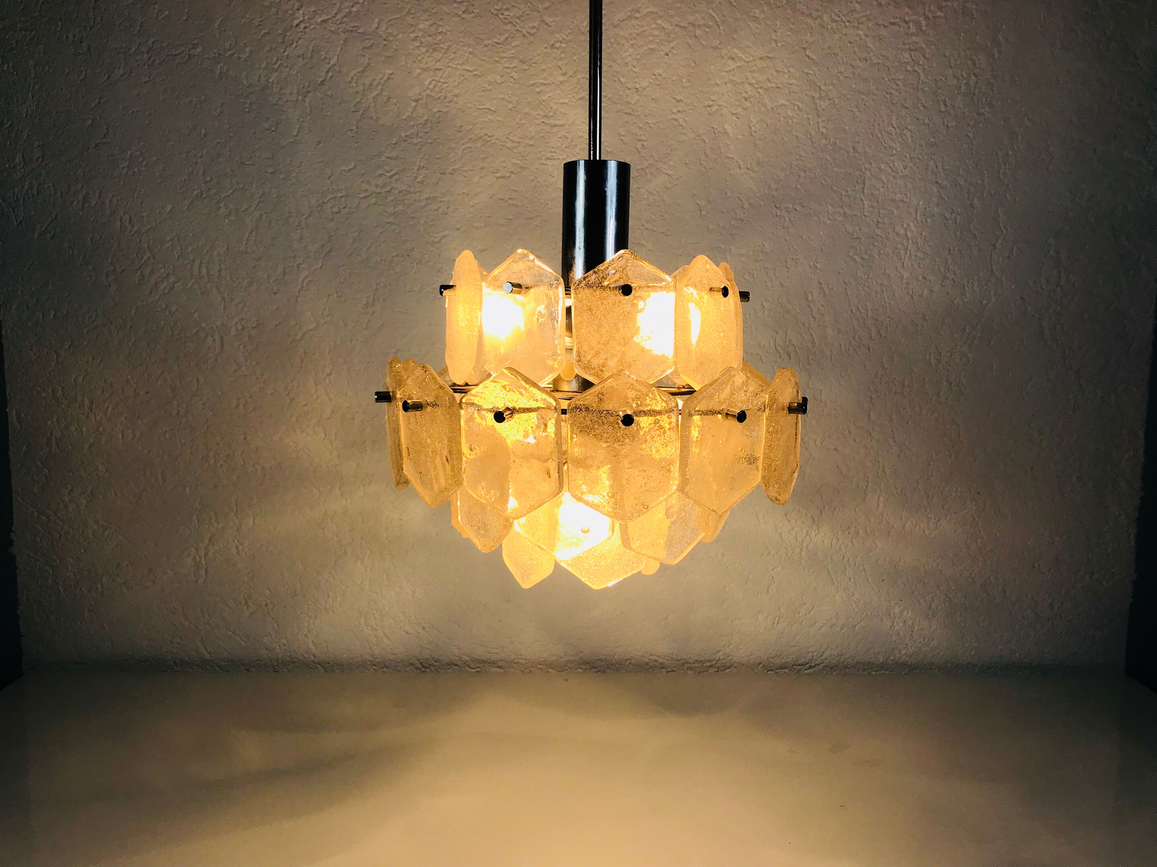 Kalmar Franken ice glass chandelier, 1960s