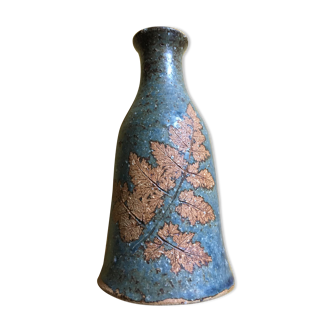 Small glazed sandstone vase leaf patterns unknown signature