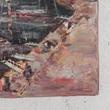 Painting of a cityscape with a harbour, Harry Dedic, 1960s