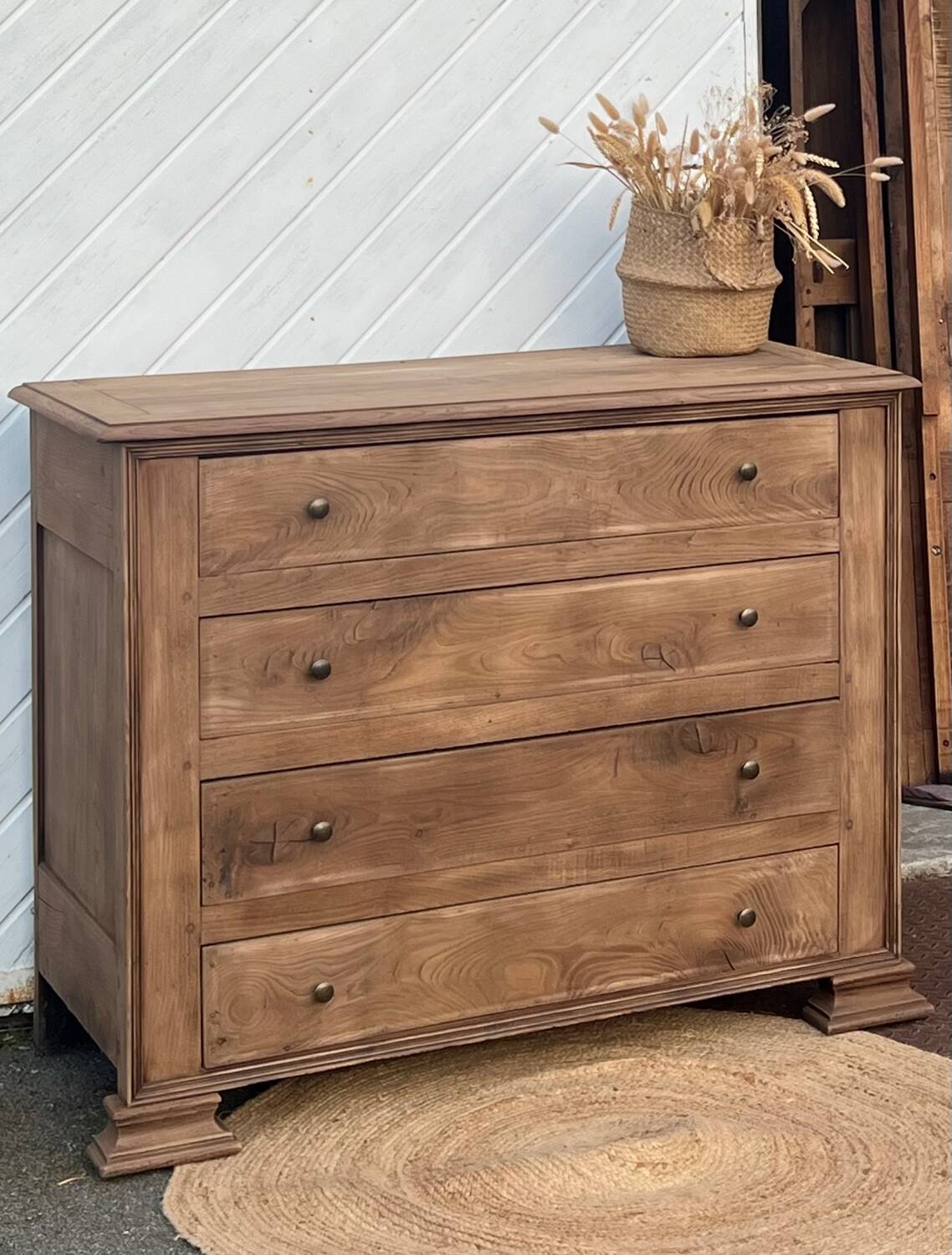 Antique chest of drawers in raw solid oak