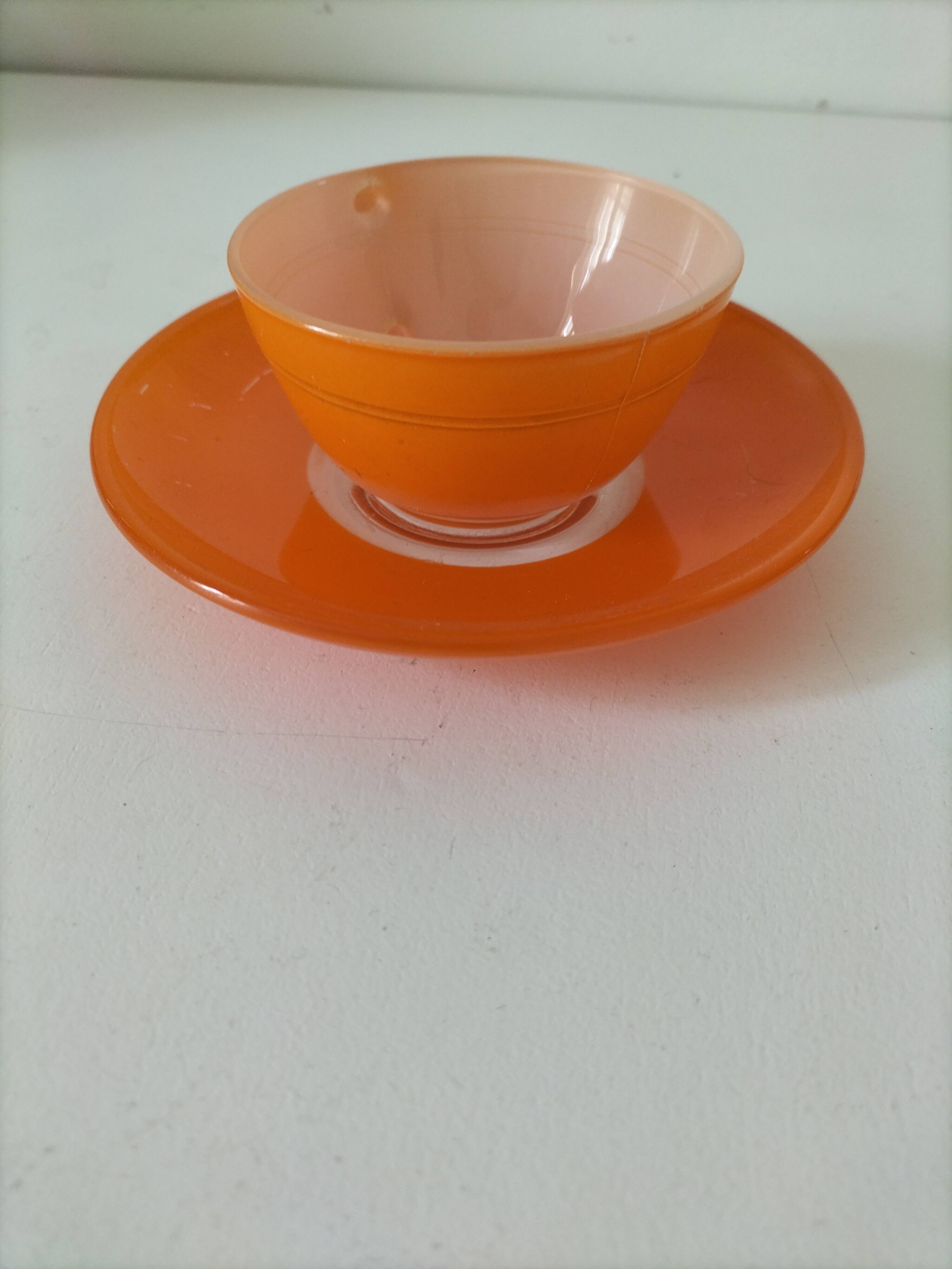 Duralex orange cup and saucer – vintage 70s design