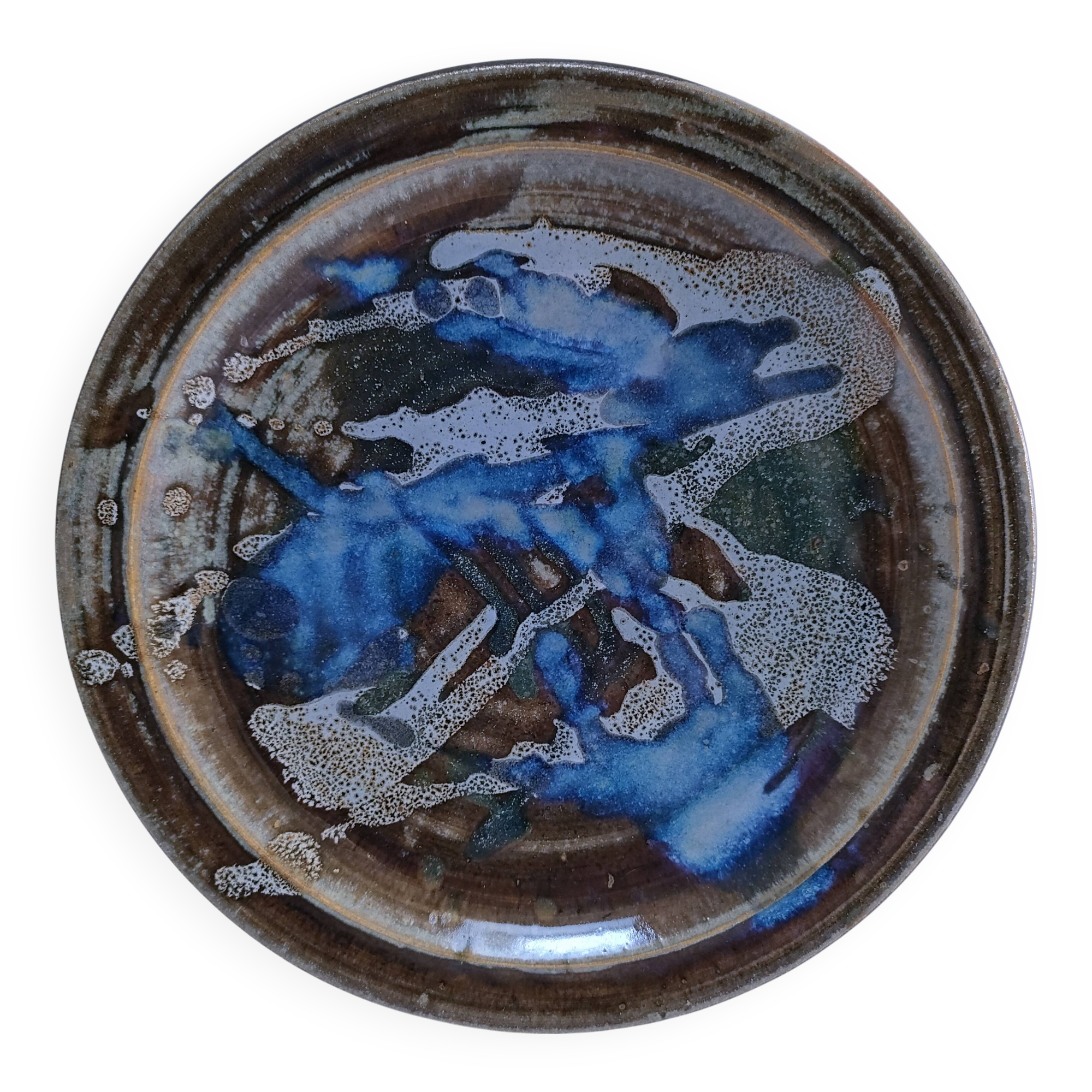 large enamelled stoneware plate signed mcb la borne