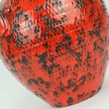 large 1960's VASE fohr-keramik model 490-30 black red relief decor fat lava