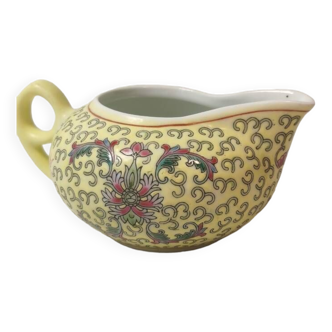 Pot à lait en porcelaine chinoise jaune vintage, signée