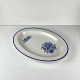 Large white & blue oval dish, bird and flower motif