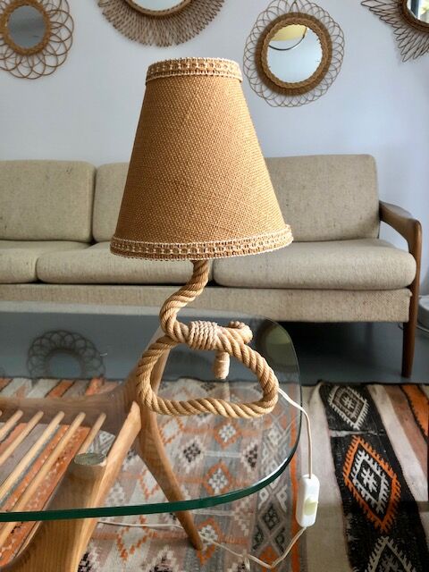 Table lamp rope and raffia