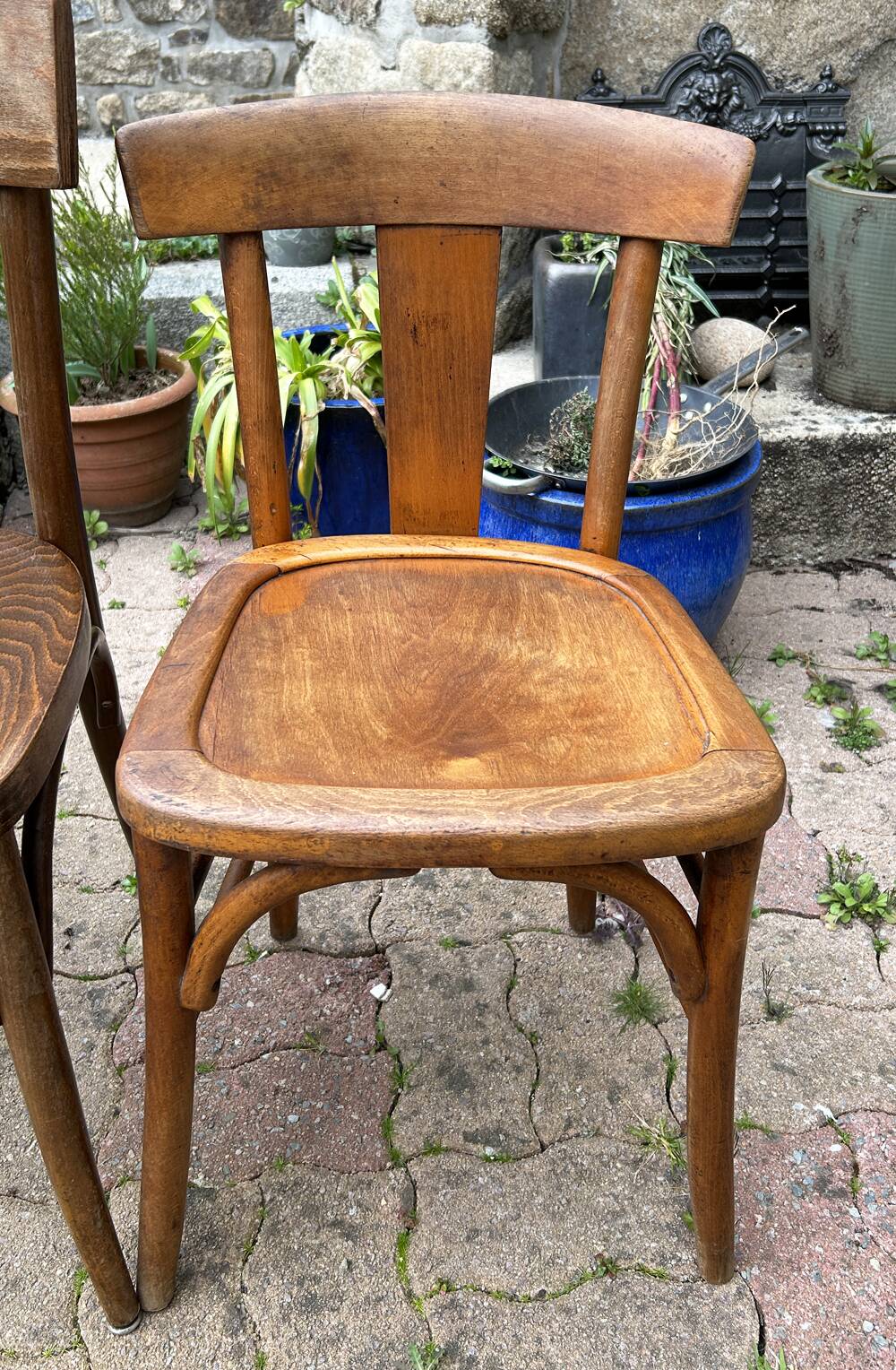 Set of 8 vintage bistro chairs, 50s, 60s, dark oak.
