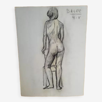 Large drawing + 1 sketch / charcoal nude / 1950/60 signed