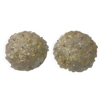 Lot de 2 appliques/plafonniers en verre de Murano par Seguso années 1960