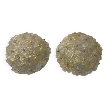 Lot de 2 appliques/plafonniers en verre de Murano par Seguso années 1960