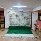 Modern Berber Rug 300x200cm – White Wool, Emerald Green & Black Polka Dots