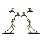Paire de candélabres en bronze Art Déco par Karl Hagenauer, années 1930